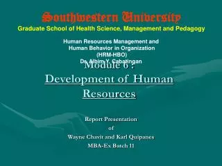 Module 6 : Development of Human Resources