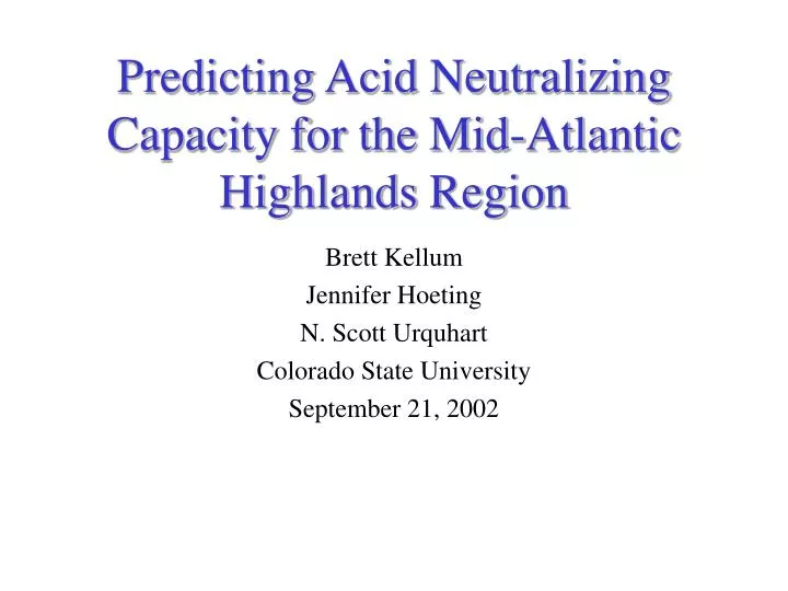 predicting acid neutralizing capacity for the mid atlantic highlands region