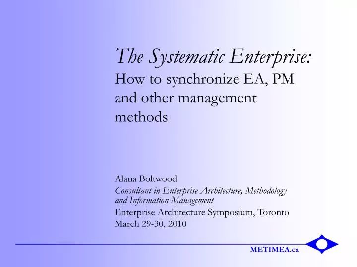 the systematic enterprise how to synchronize ea pm and other management methods