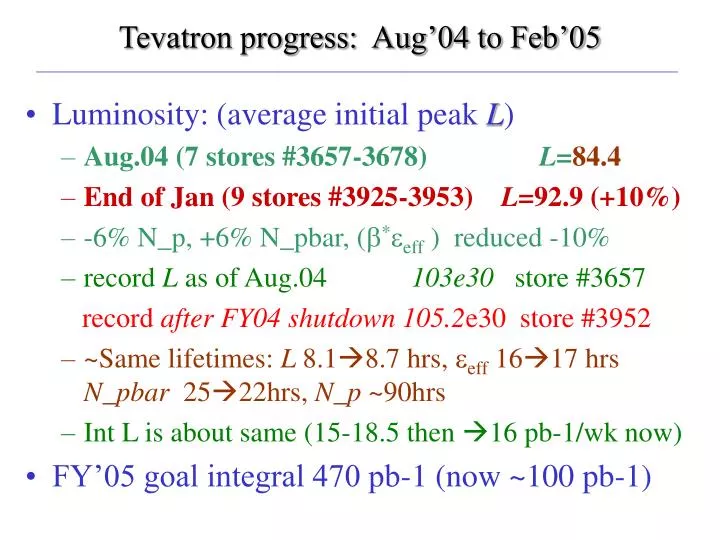 tevatron progress aug 04 to feb 05