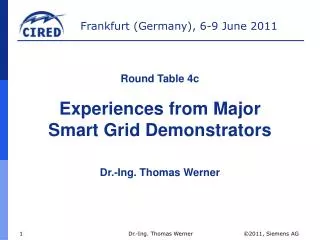 Round Table 4c Experiences from Major Smart Grid Demonstrators Dr.-Ing. Thomas Werner