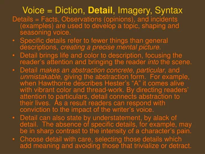 voice diction detail imagery syntax
