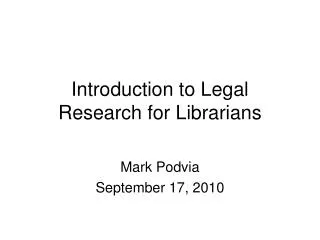 Introduction to Legal Research for Librarians