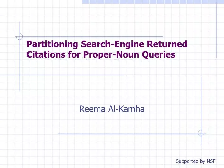 partitioning search engine returned citations for proper noun queries