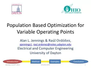 Population Based Optimization for Variable Operating Points