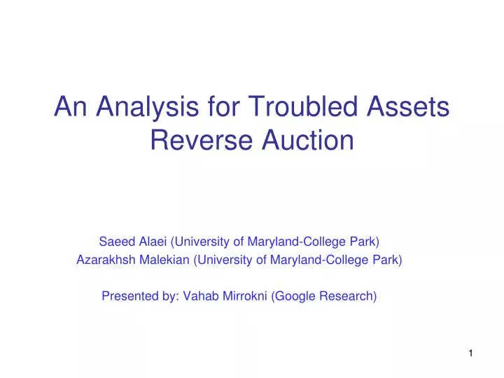 an analysis for troubled assets reverse auction