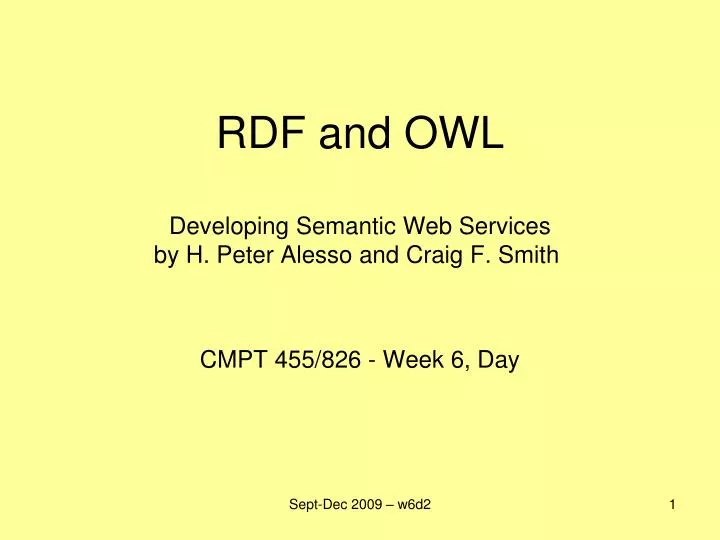 rdf and owl developing semantic web services by h peter alesso and craig f smith