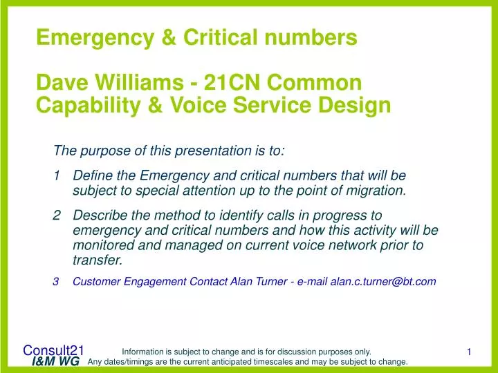 emergency critical numbers dave williams 21cn common capability voice service design