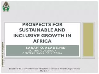 PROSPECTS FOR SUSTAINABLE AND INCLUSIVE GROWTH IN AFRICA