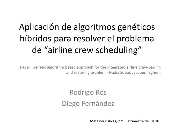 aplicaci n de algoritmos gen ticos h bridos para resolver el problema de airline crew scheduling