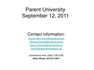 Parent University September 12, 2011