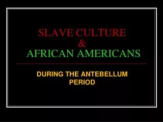 SLAVE CULTURE &amp; AFRICAN AMERICANS