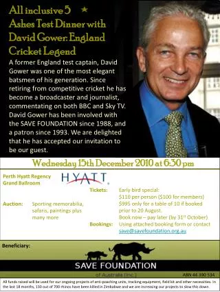 All inclusive 5 Ashes Test Dinner with David Gower: England Cricket Legend