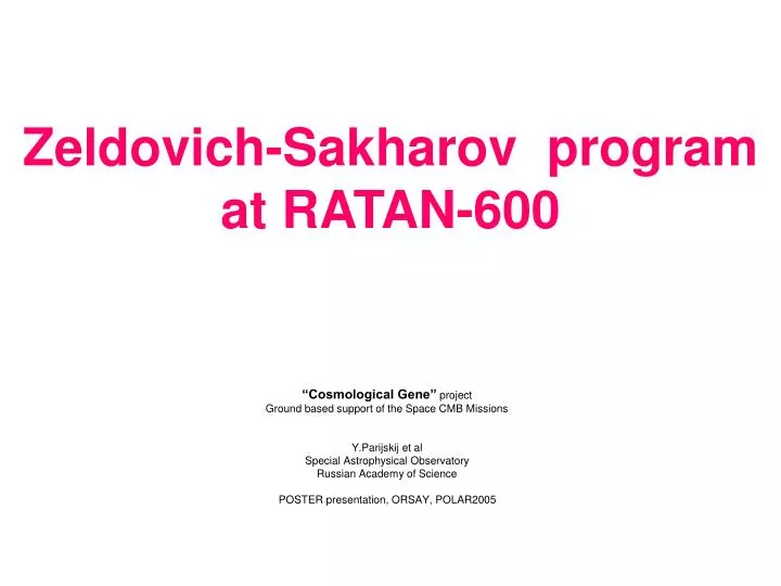 zeldovich sakharov program at ratan 600