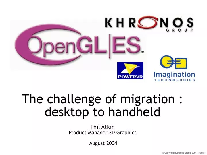 the challenge of migration desktop to handheld phil atkin product manager 3d graphics august 2004