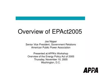 Overview of EPAct2005