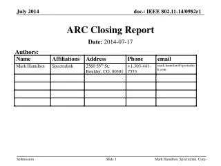 ARC Closing Report