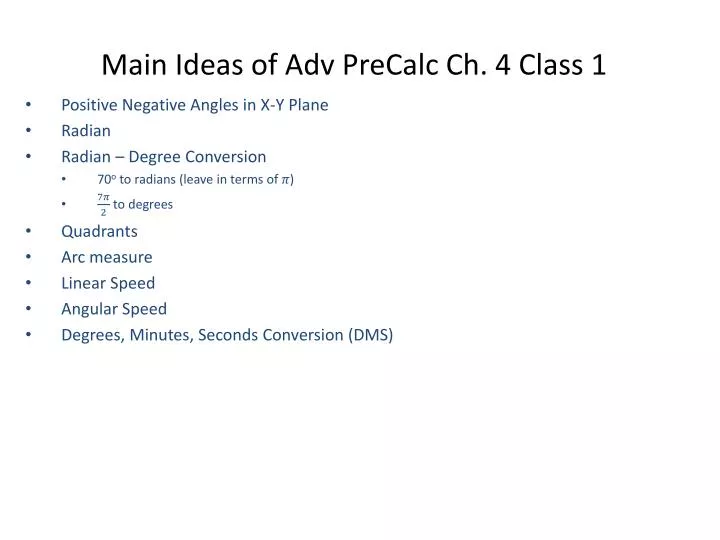 main ideas of adv precalc ch 4 class 1