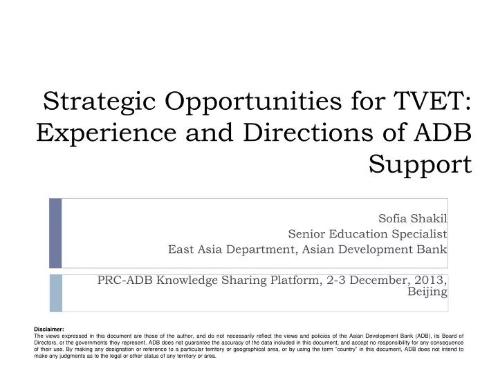 strategic opportunities for tvet experience and directions of adb support