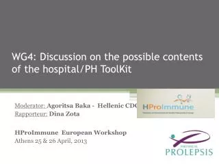 WG4: Discussion on the possible contents of the hospital/PH ToolKit