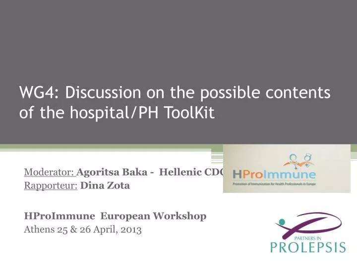 wg4 discussion on the possible contents of the hospital ph toolkit