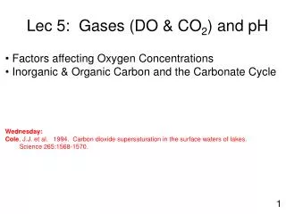 Lec 5: Gases (DO &amp; CO 2 ) and pH