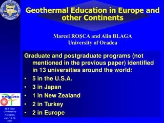 Geothermal Education in Europe and other Continents