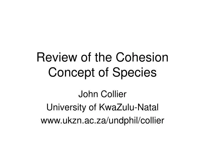 review of the cohesion concept of species