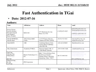 Fast Authentication in TGai