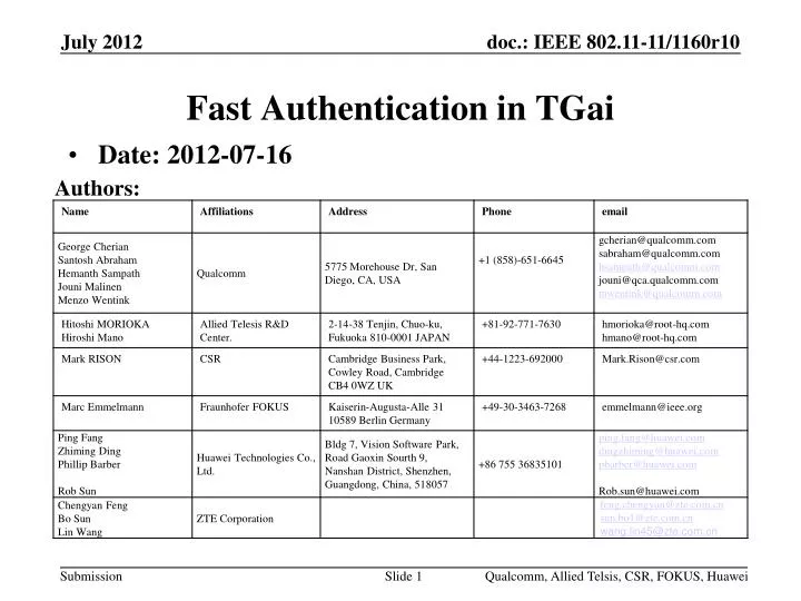 fast authentication in tgai