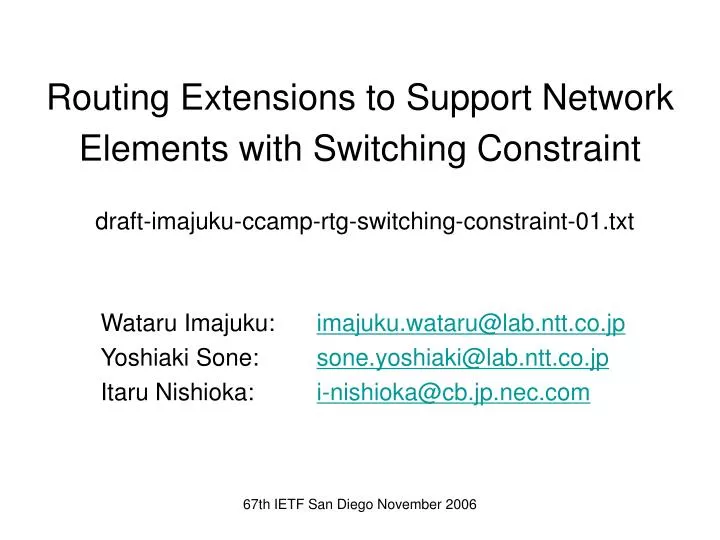 routing extensions to support network elements with switching constraint