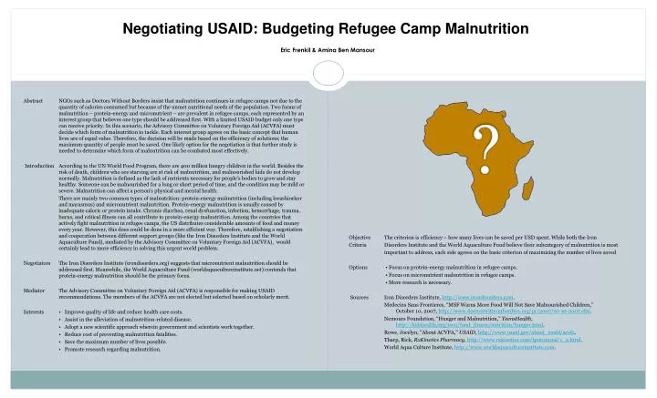 negotiating usaid budgeting refugee camp malnutrition