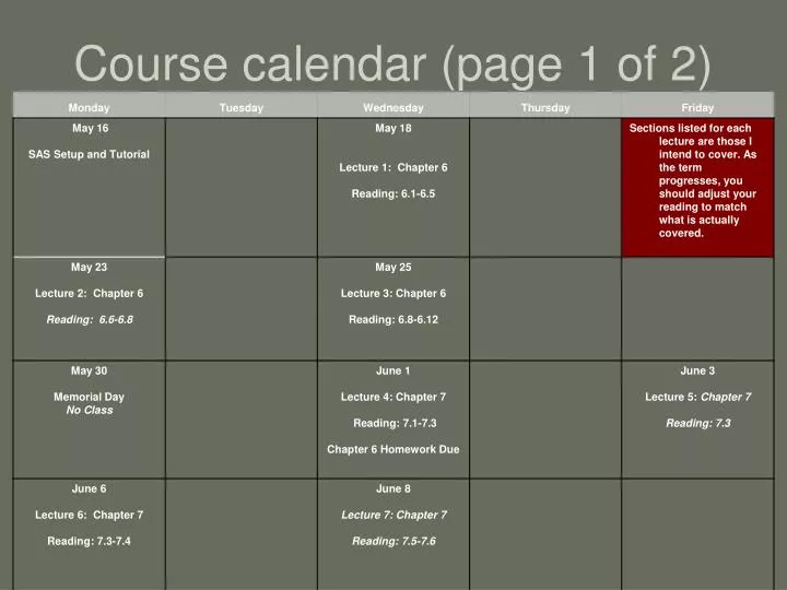 course calendar page 1 of 2