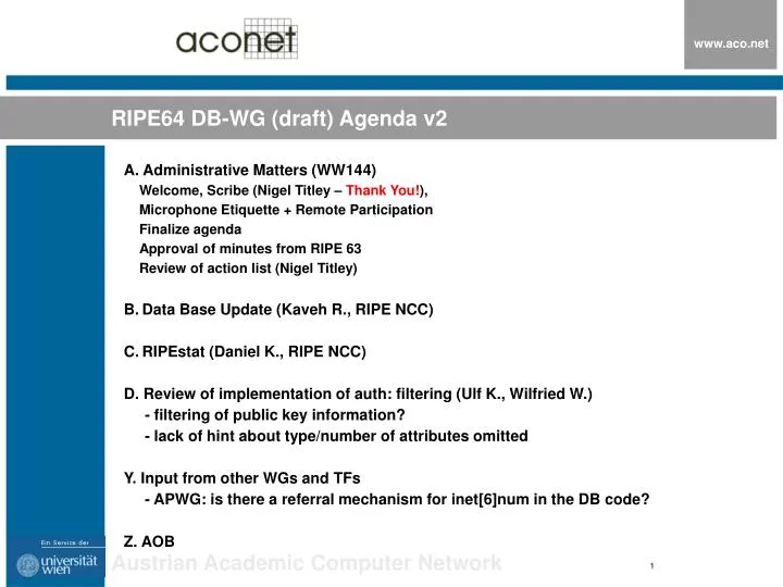PPT - RIPE64 DB-WG (draft) Agenda v2 PowerPoint Presentation, free