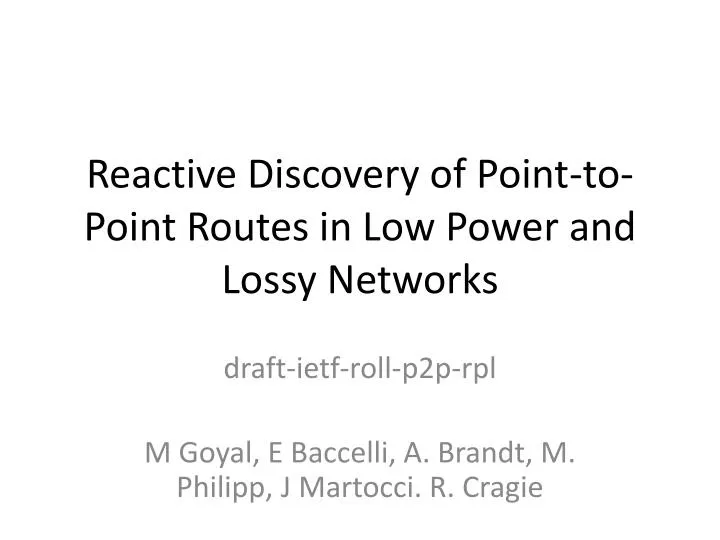 reactive discovery of point to point routes in low power and lossy networks
