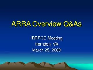 ARRA Overview Q&amp;As