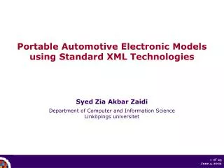 Portable Automotive Electronic Models using Standard XML Technologies