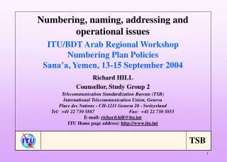 Numbering, naming, addressing and operational issues
