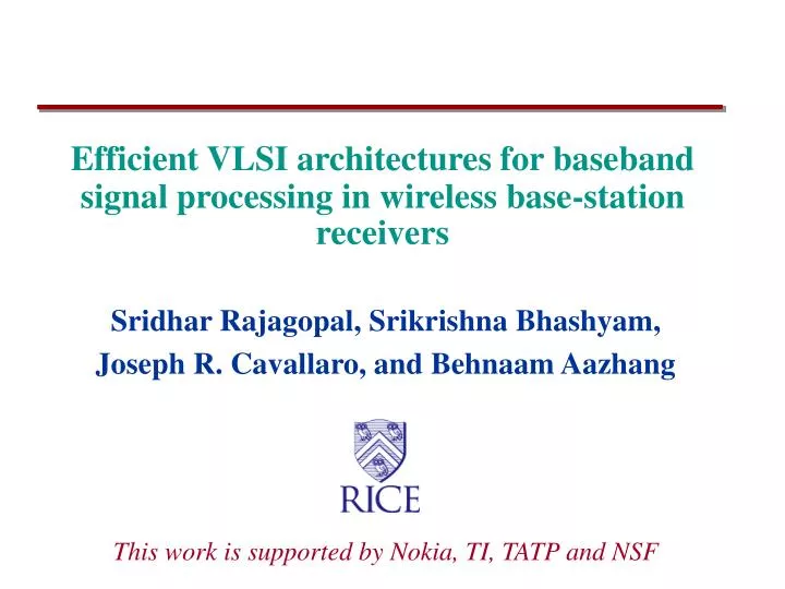 efficient vlsi architectures for baseband signal processing in wireless base station receivers