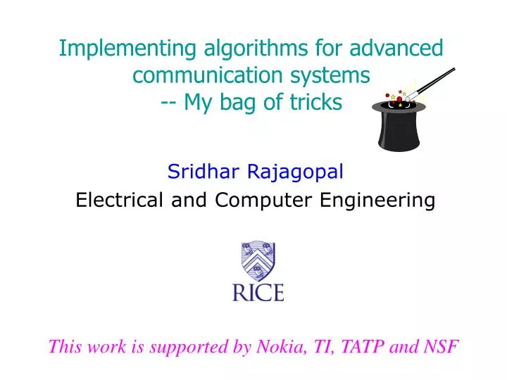 implementing algorithms for advanced communication systems my bag of tricks