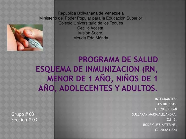 programa de salud esquema de inmunizacion rn menor de 1 a o ni os de 1 a o adolecentes y adultos