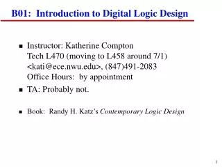 B01: Introduction to Digital Logic Design