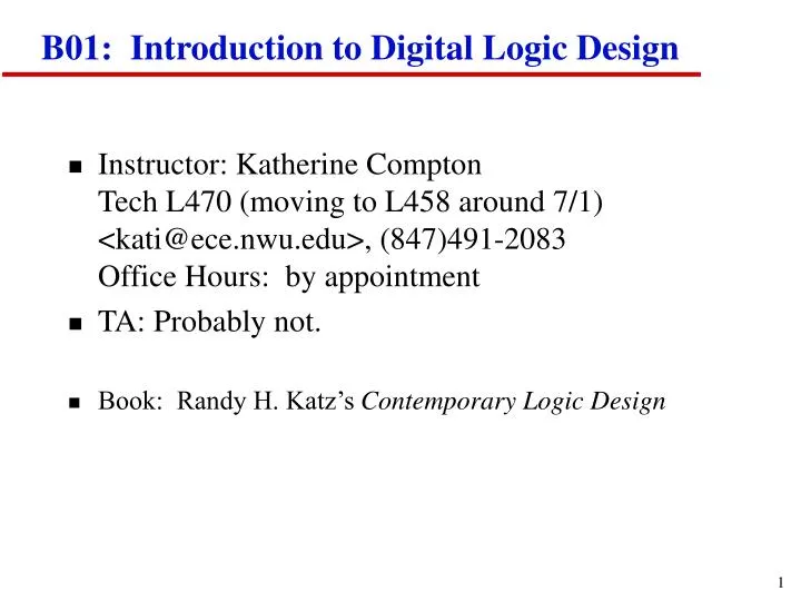 b01 introduction to digital logic design