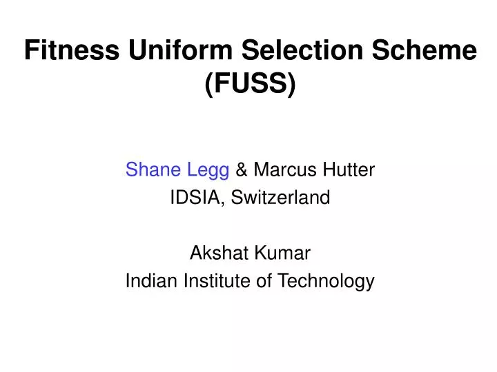 fitness uniform selection scheme fuss