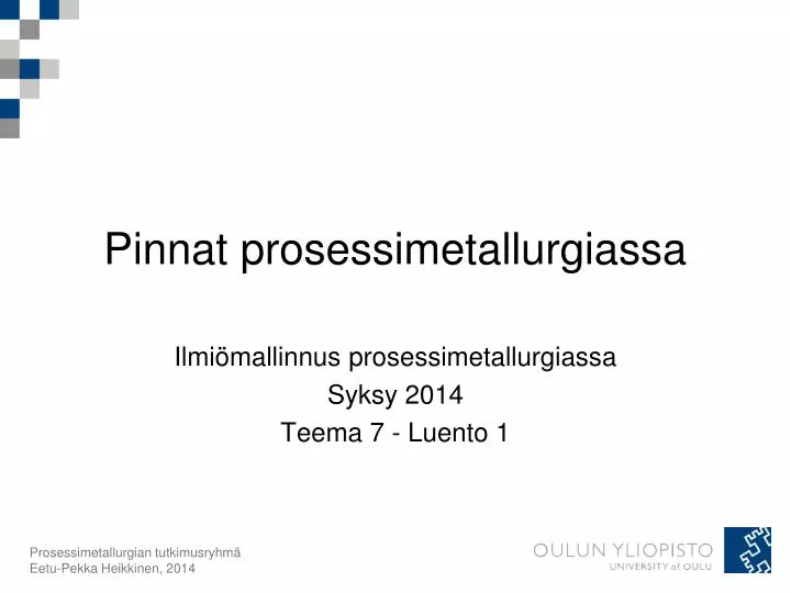 pinnat prosessimetallurgiassa