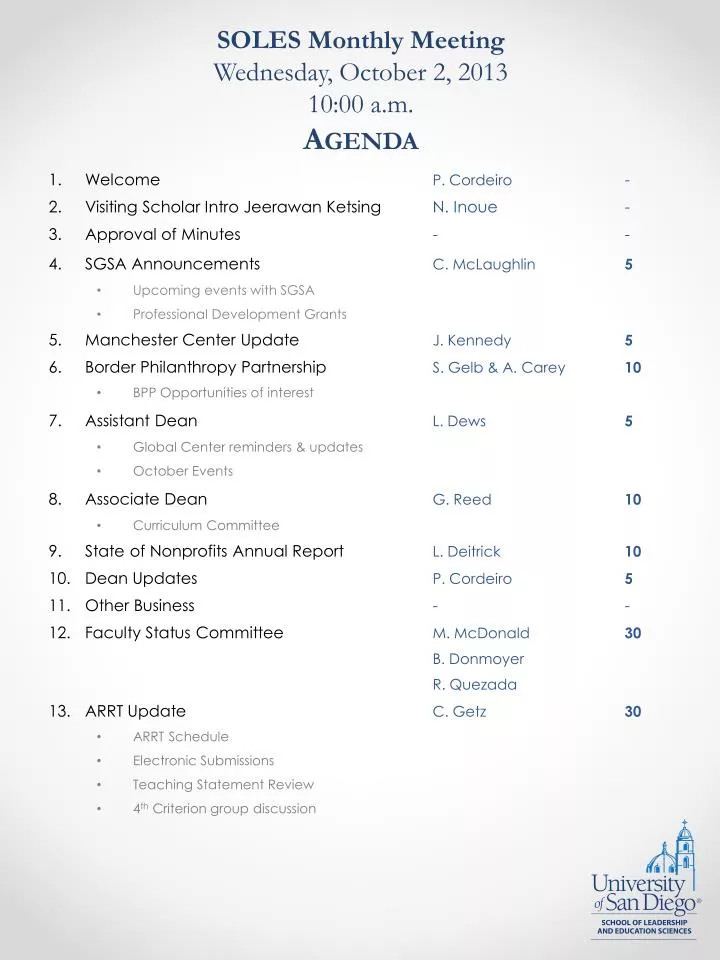 soles monthly meeting wednesday october 2 2013 10 00 a m agenda