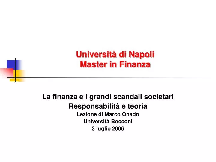 universit di napoli master in finanza