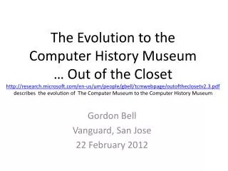 Gordon Bell Vanguard, San Jose 22 February 2012