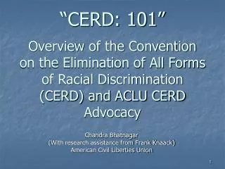 Chandra Bhatnagar (With research assistance from Frank Knaack) American Civil Liberties Union