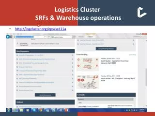 Logistics Cluster SRFs &amp; Warehouse operations